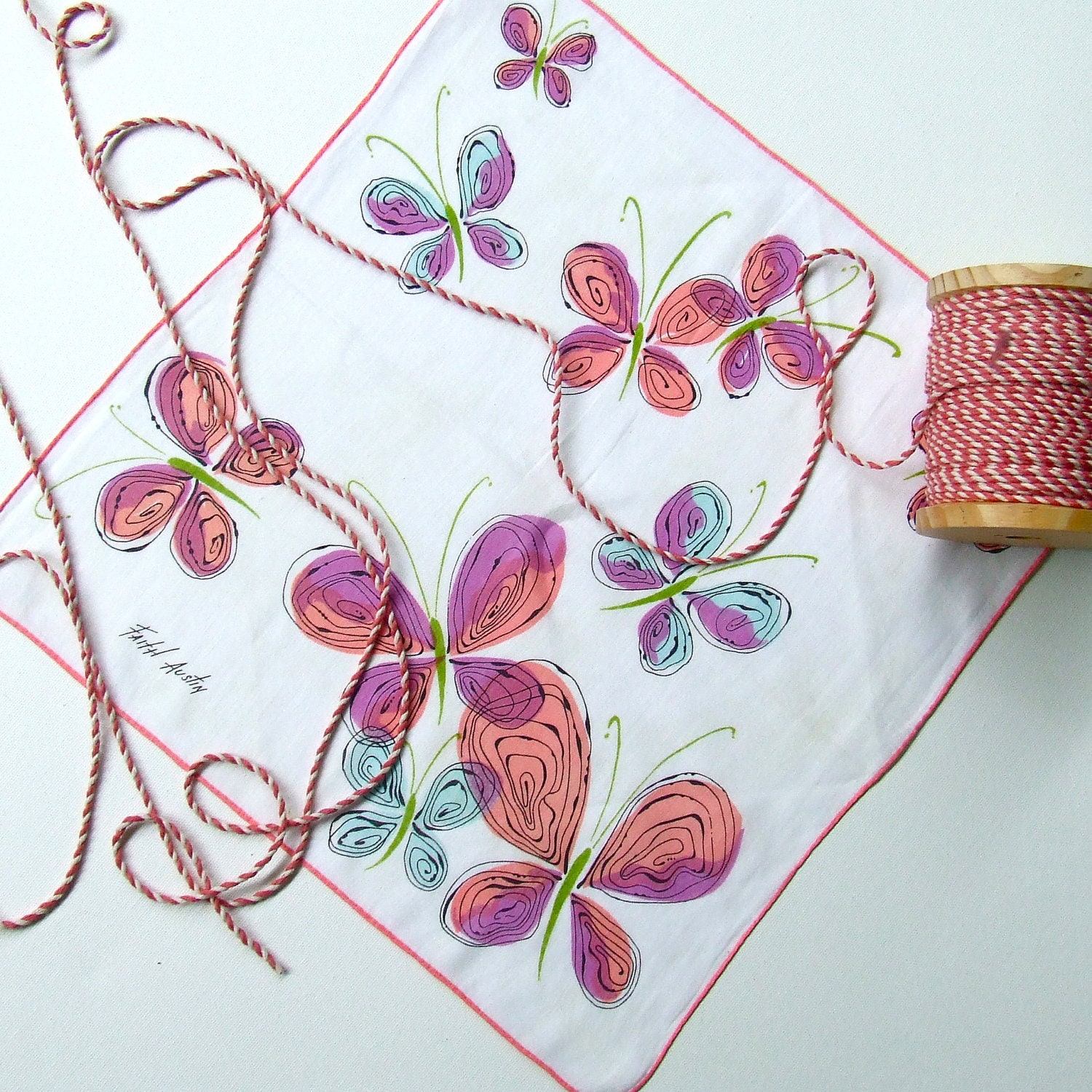 Faith Austin Pink Butterfly hanky