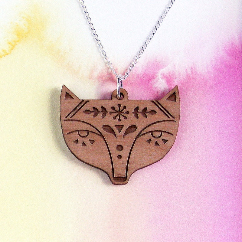 Wooden Fox Face Necklace
