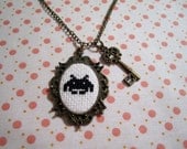 Space Invaders Cross Stitch Necklace