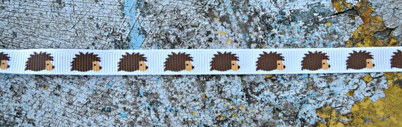 Happy Happy Hedgehogs on white 3/8" grosgrain ribbon Il_570xn