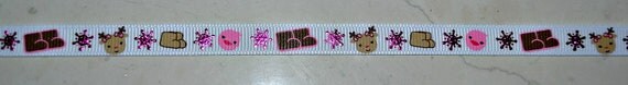 Reindeers and snow boots on white 3/8" grosgrain ribbon Christmas Il_570xn