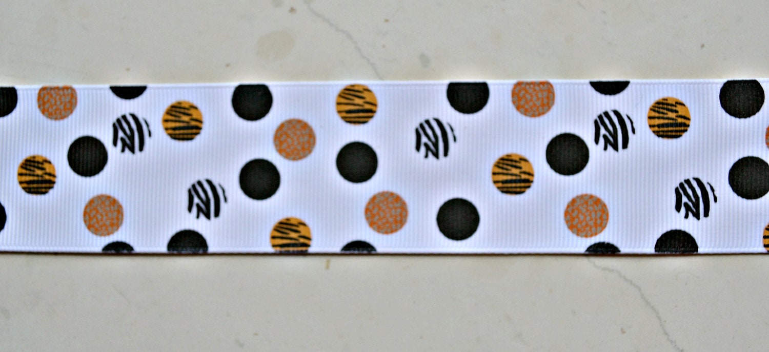 Safari Wild animal polka dots printed on white 1 1/2" grosgrain ribbon Il_570xn