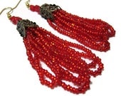 Deep Cherry Red Seed Bead Earrings