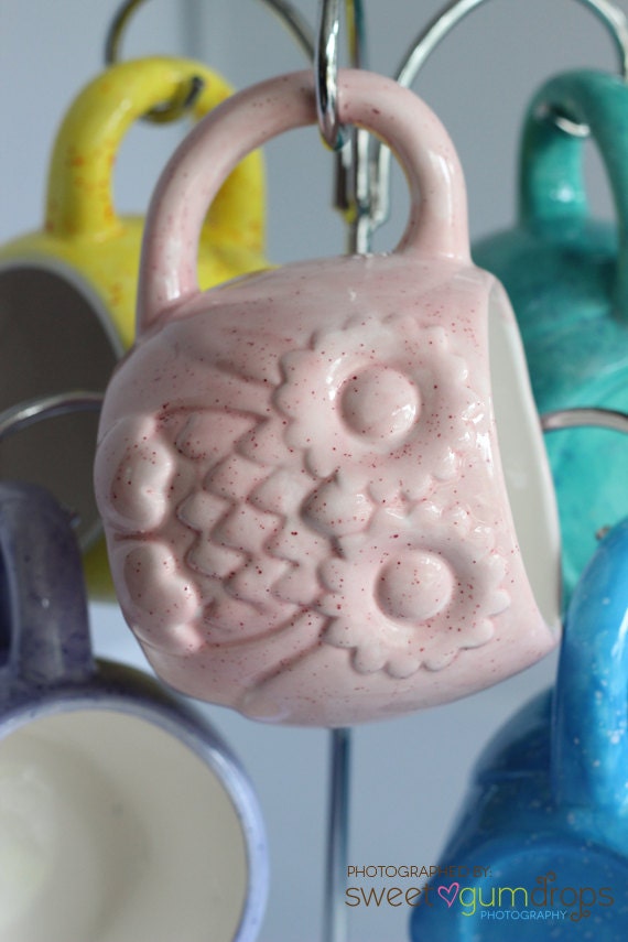 Pink Owl Mug Handmade Ceramic from my Charleston, SC Studio