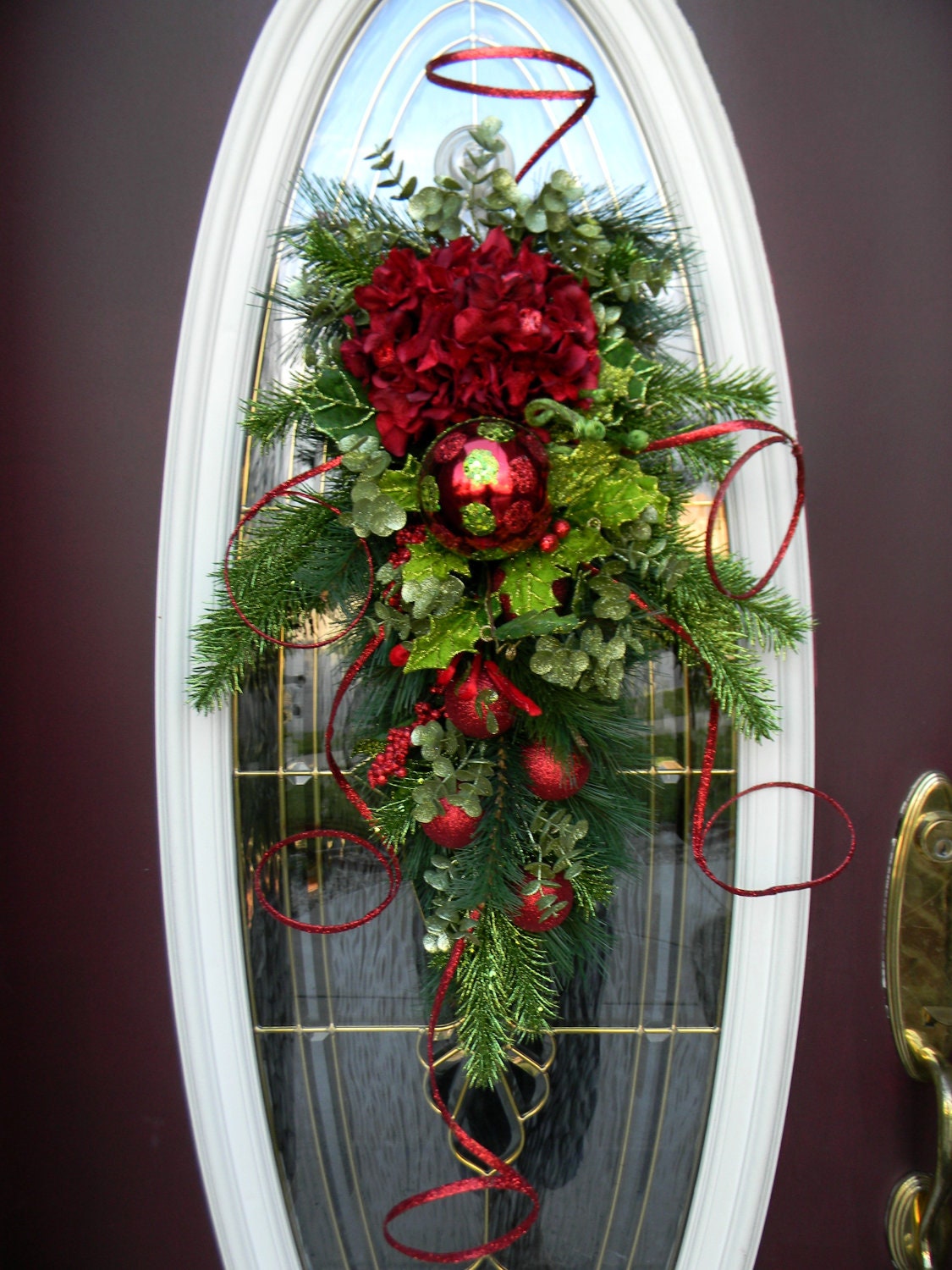 Christmas Holiday Teardrop Swag Vertical Door Decor.."Christmas Swirls"..One of a Kind