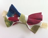 Girls bow headband . Lace handmade headband . Maroon and Green hair accessory . Photo prop fits newborn to adult . Birthday gift