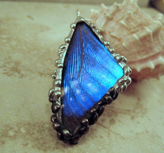 Butterfly Wing Pendant, Blue Morpho, Real Butterfly Wing