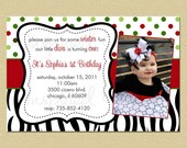 Red, Green Zebra & Dots Birthday Winter Christmas Invitation (Any Age - Girl - Photo/No Photo - Text Customizable) Il_170x135