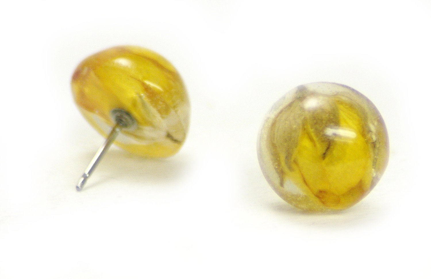 Flower Earrings- Real Flower Earrings- Flower Jewelry- Resin Jewelry- Yellow Post Earrings- Stud Earrings
