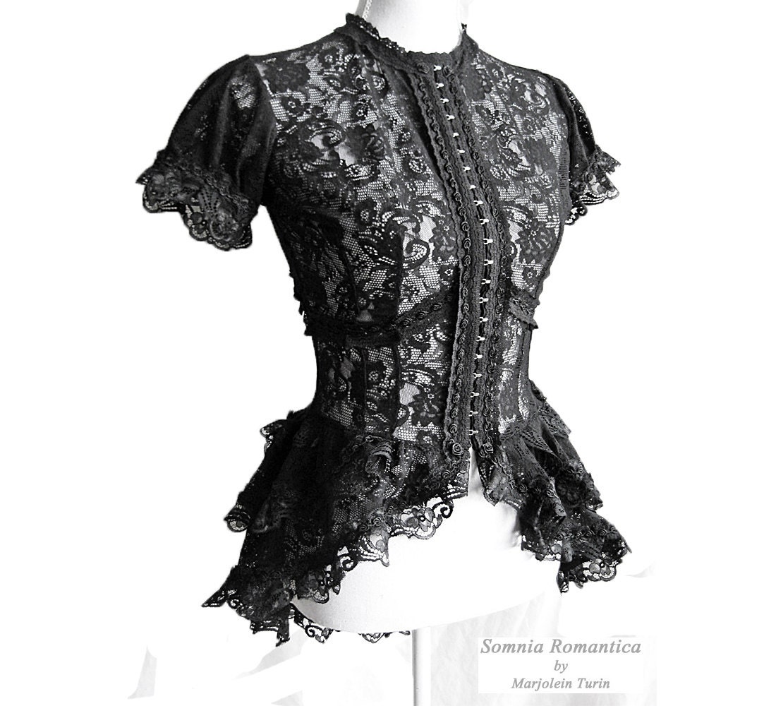 Blouse Korinthe black lace, Victorian mourning, steampunk noir, burlesque, Somnia Romantica by Marjolein Turin - SomniaRomantica