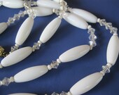 Milk Glass and Aurora Borealis Necklace Very Long Vintage
