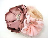 Bridal Hair Clip Comb - Blush Pink Champagne Lace Swarovski Crystal Pearl for Wedding, Bridesmaid, Formal Occasion