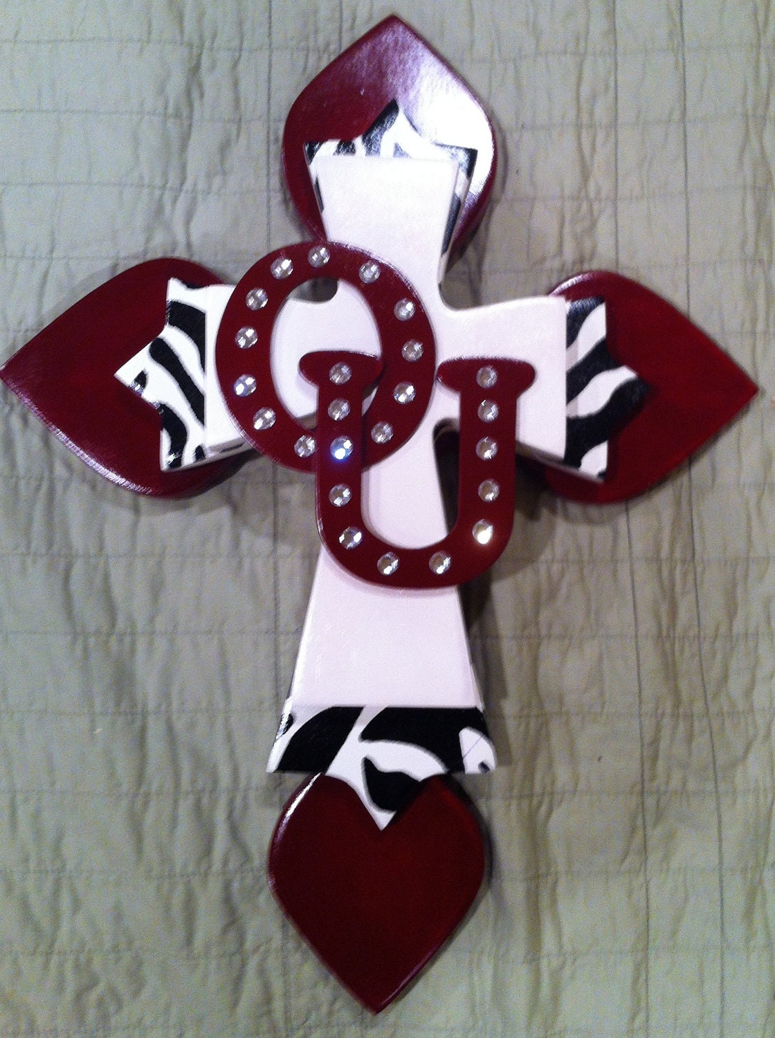 Large Crimson and Creme Wood Cross