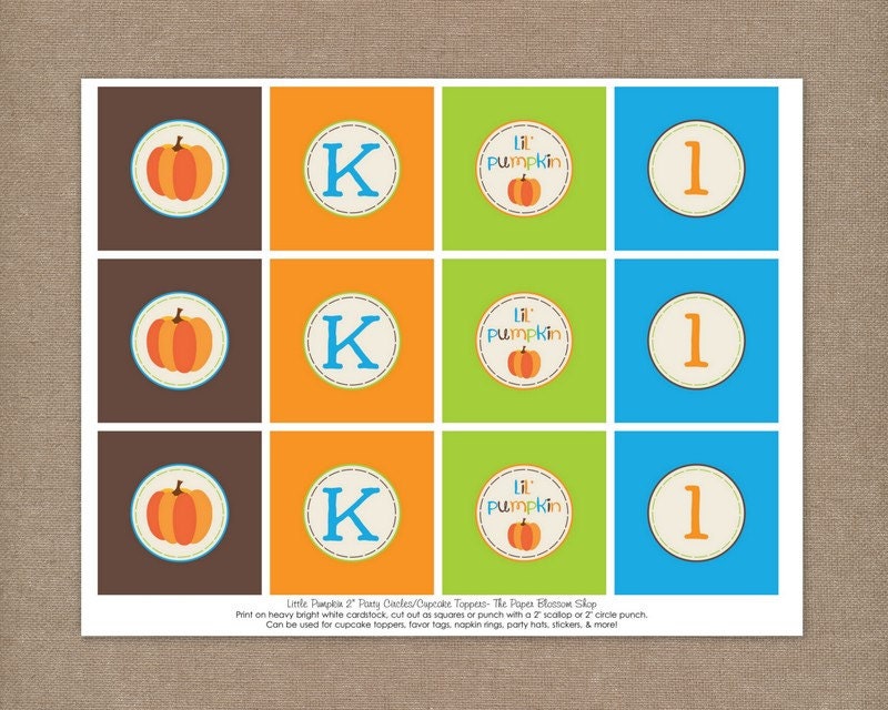 Custom Printable Little Pumpkin 2 inch Birthday Party Circles/Cupcake Toppers