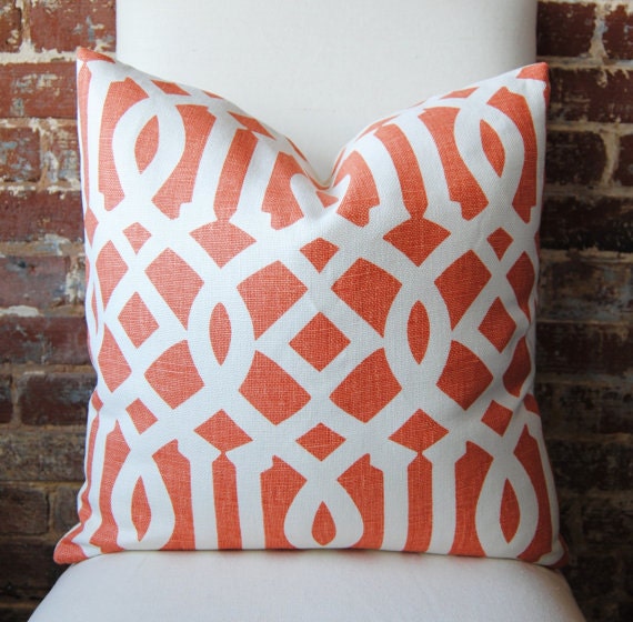 Imperial Trellis in mandarin / ivory - Pillow Cover - 18 in square - Designer Pillow - Decorative Pillow - Throw Pillow