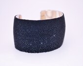 Navy Blue Stingray Cuff Bracelet-Silver lined Cuff by Leather Wraps