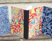 3 Blue and Red Fans and Cranes Traditional Asian Washi paper lined notebooks