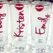 6 Bridesmaids shot glasses, bachelorette favors shot glasses with lips and name.