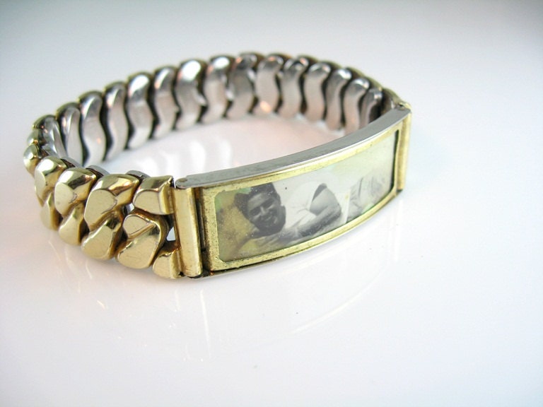 Boyfriend Bracelet Speidel Photo Identification ID Gold Tone Expansion 1950s Jewelry