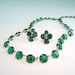 Vintage Crystal Necklace Earrings Set Emerald Green Signed Coro 1940s Jewelry