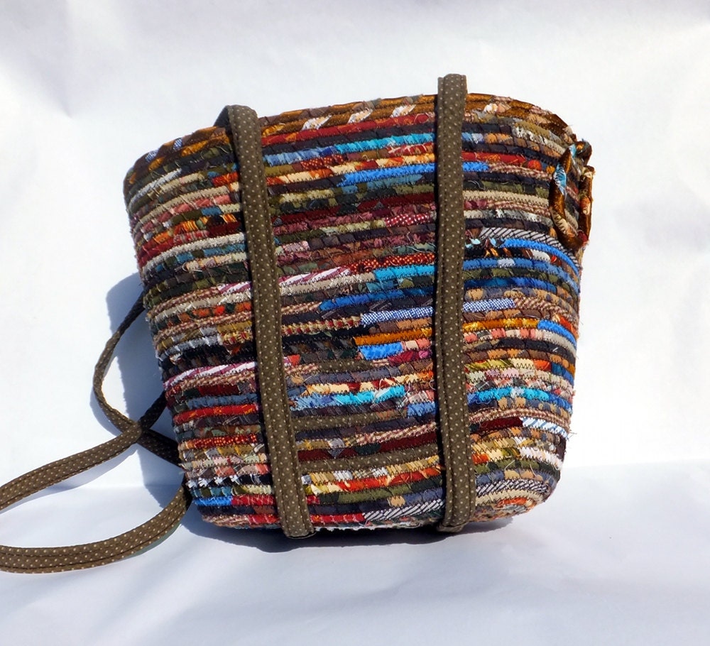 Vienna Market Basket Bag Tote - Earthy Browns and Blues