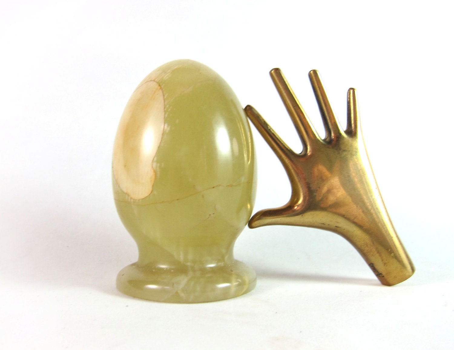 Vintage ORIGINAL Rare Carl Aubock Big Modernist Natural Stone Carved Egg Paperweight