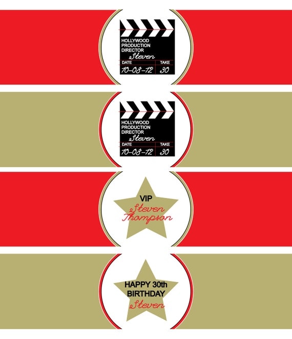 Hollywood Party- water bottle wrapper- print your own