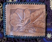 1970s Wallet TOOLED LEATHER Brown & Tan Rustic Vintage Retro designer Natural Flowers
