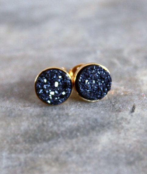 LAST PAIR - Druzy Stud Earrings - Black