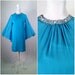 Vintage 1960s Turquoise Blue Silk Chiffon and Jeweled Mod Dress - Zou Bisou Bisou - Winged Sleeves