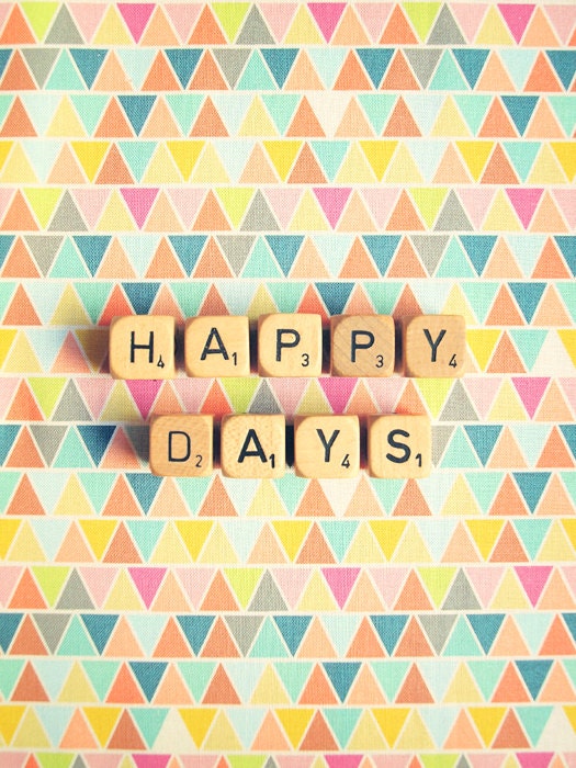 Happy Days. Fine Art Photography. Tribal Geometric. Word Dice. Rainbow Triangles. Size A4