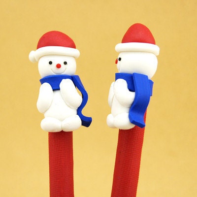 New Cute Fimo Polymer Clay Winter Christmas Snowman Red Hat