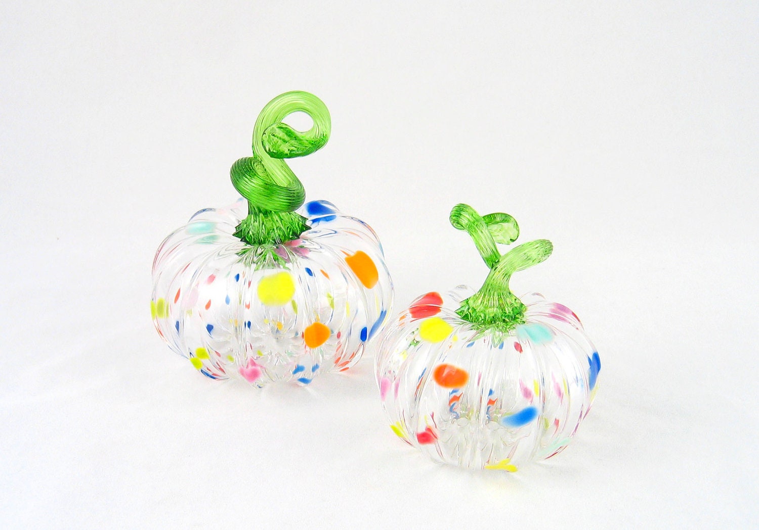Polka Dot Glass Pumpkin Colorful Bright Whimsical Home Decor by Avolie Glass