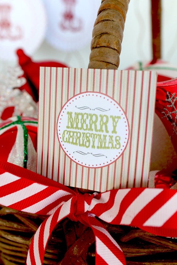 Retro Vintage Christmas Party Circles/Favor Tags - Christmas Party Decor - DIY PRINTABLE FILE Il_570xn