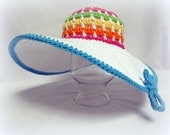 CROCHET PATTERN - Life's a Beach Hat - a colorful, wide brimmed sun hat in 3 sizes (Toddler, Child, Adult) - Instant PDF Download