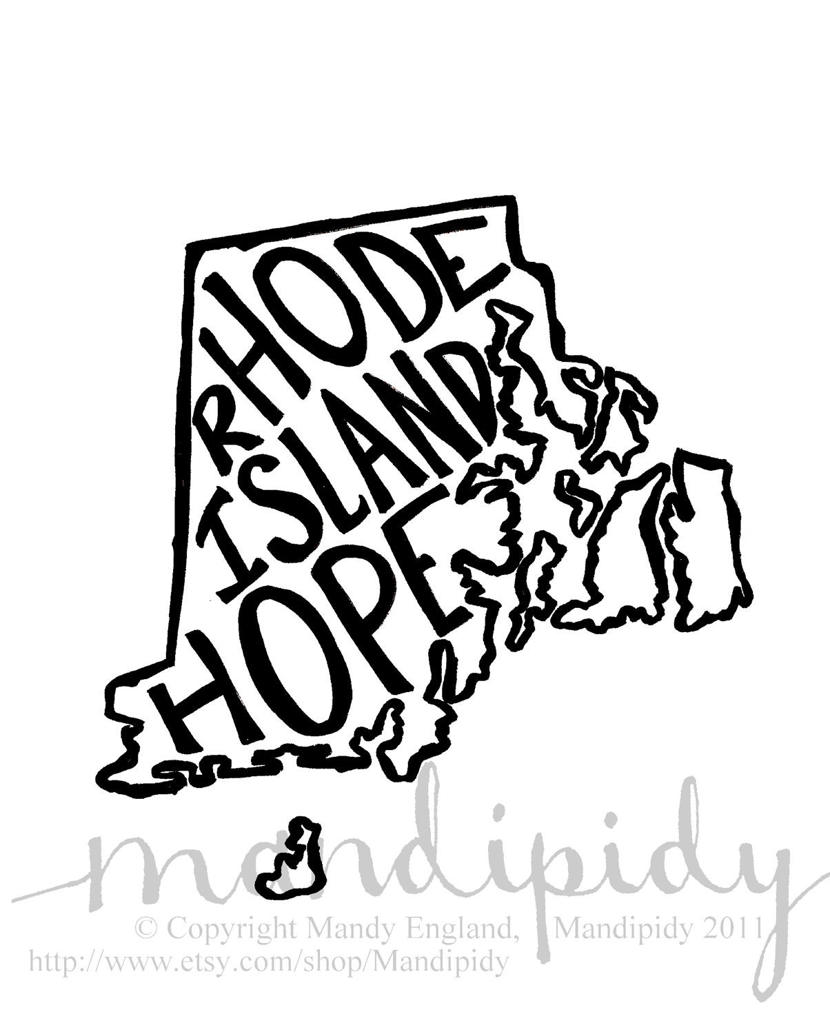 Rhode Island Hope - White Background - 8x10 Illustrated Print by Mandipidy