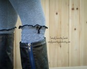 Cable Gray- Leg Warmers with lace & buttons - legwarmers