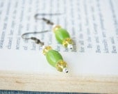Lime Green Earrings: Lime Green, Yellow, Green Bead Earrings, Green and Gold Earrings, Antique Gold Earrings, Yellow Bead Earrings