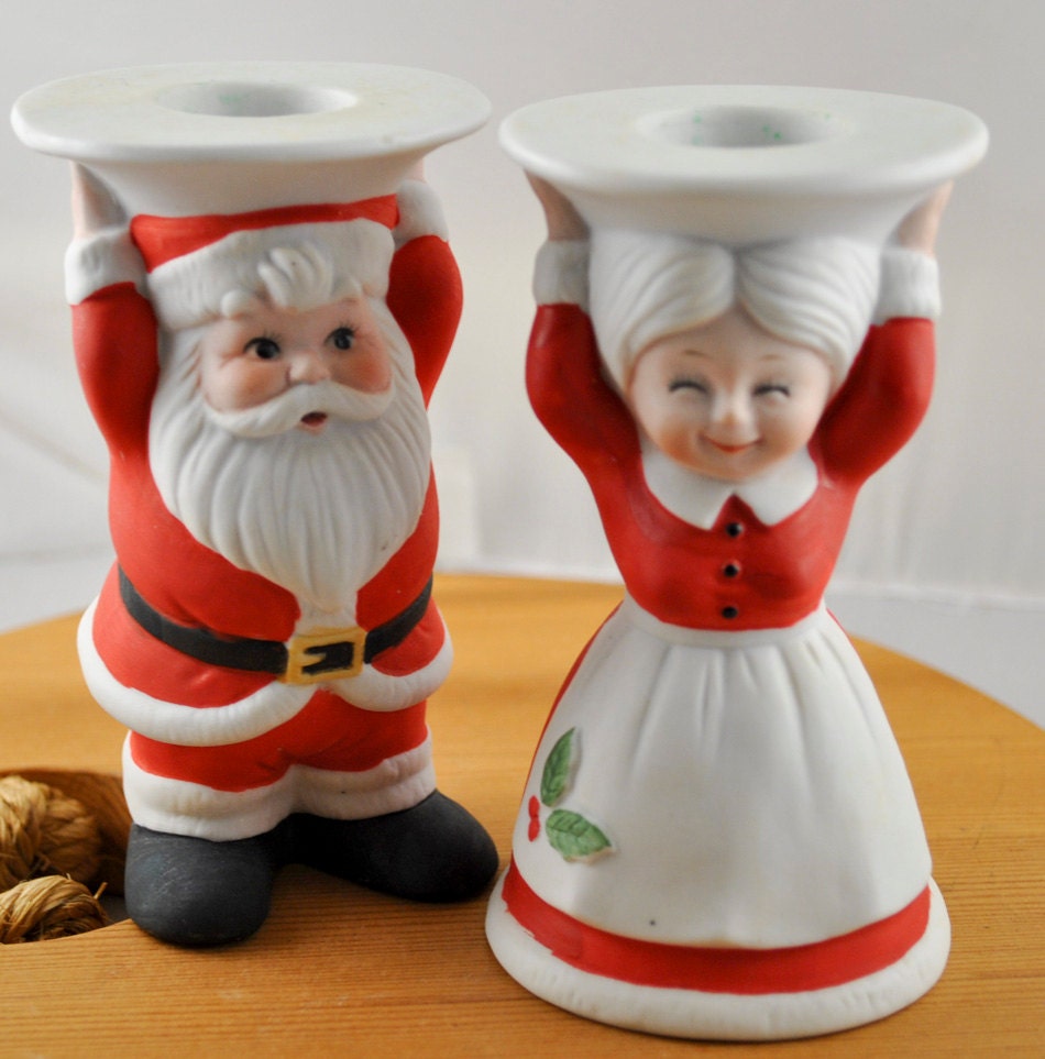 Mr Mrs Santa Claus Candle Holders