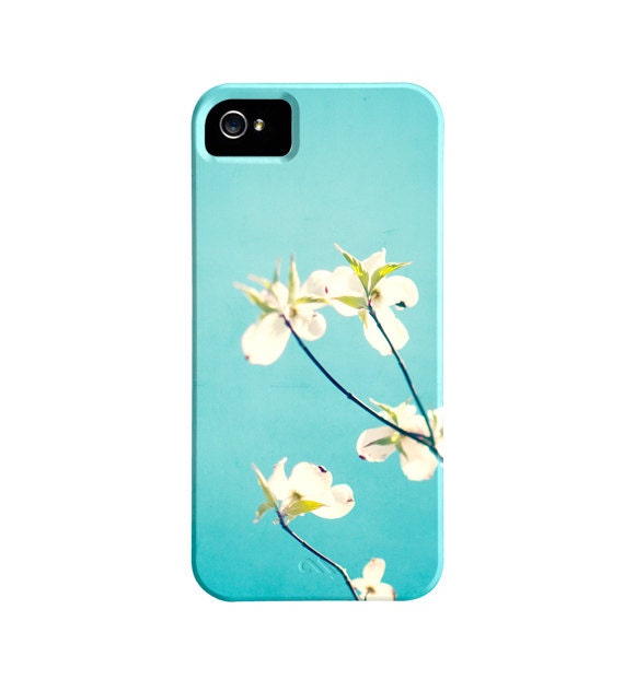 Aqua iPhone Case - 5, 4s, 4 blue iphone case - floral flower nature dogwood white - cute iphone 5 cases - iphone 4 cover cell phone 4s case