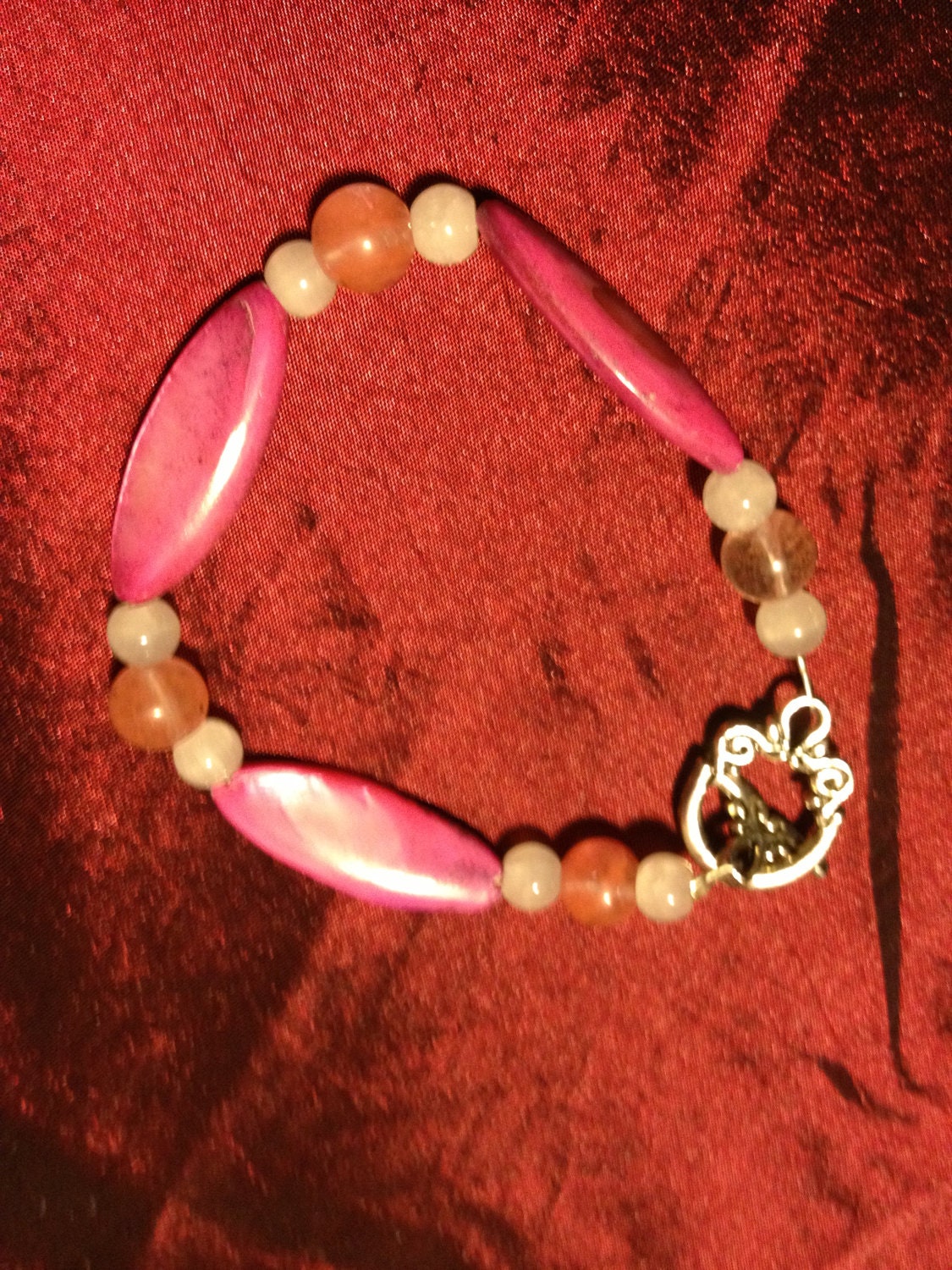 Pink Pillars: Handmade Shell Bead Bracelet