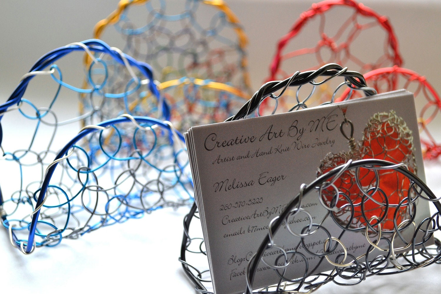 Business Card Holders Hand Knitted Wire Colorful