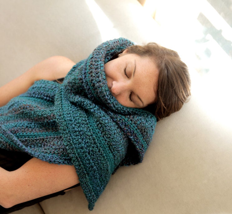 Beautiful soft aqua teal navy blue crochet wrap shawl - fall, winter, spring, summer - womens fashion, christmas, free shipping