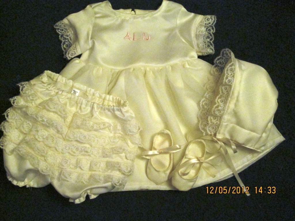 Monogrammed baby girl christening, flower, baptism outfit