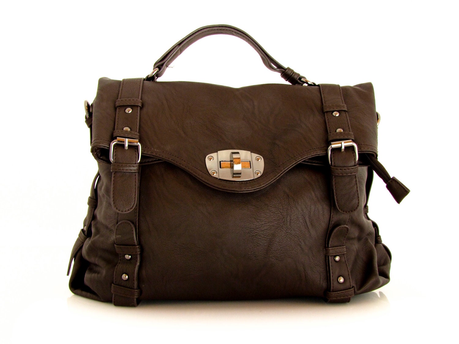 Handmade vegan leather handbag messenger cofee brown -.- the Rory -.- new collection - 20% launch discount