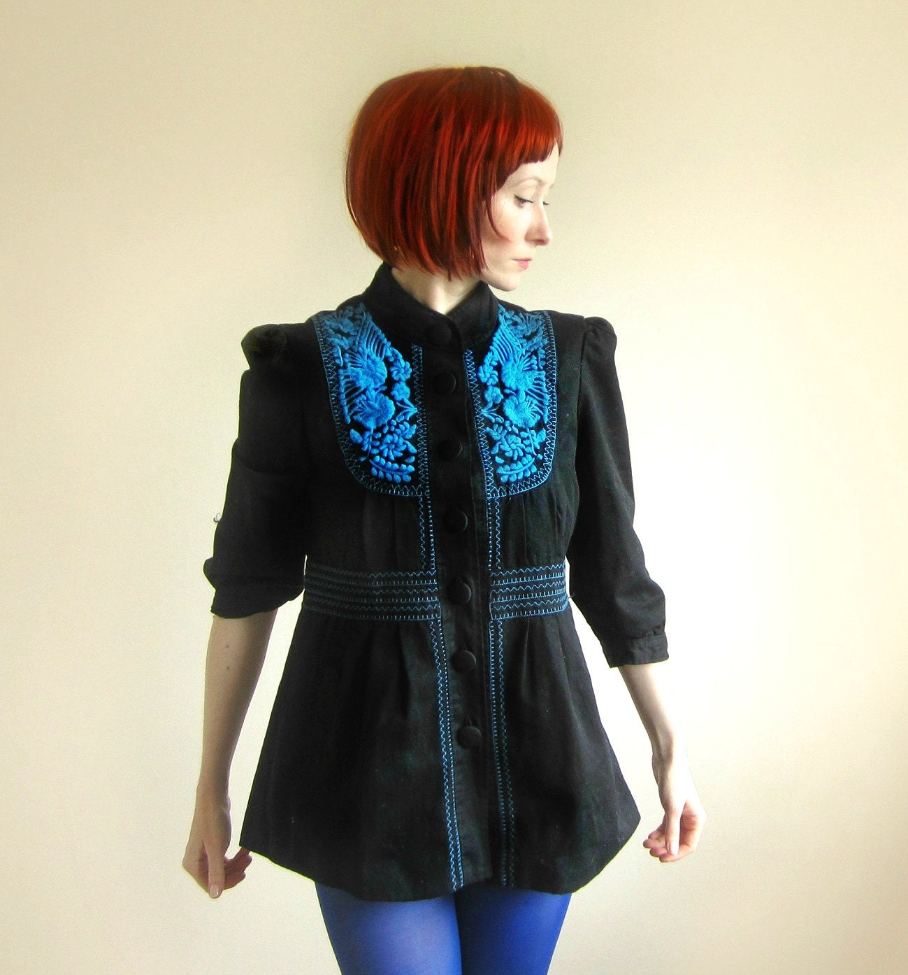 70s Jacket with Floral Embroidery ,Folk Hippie