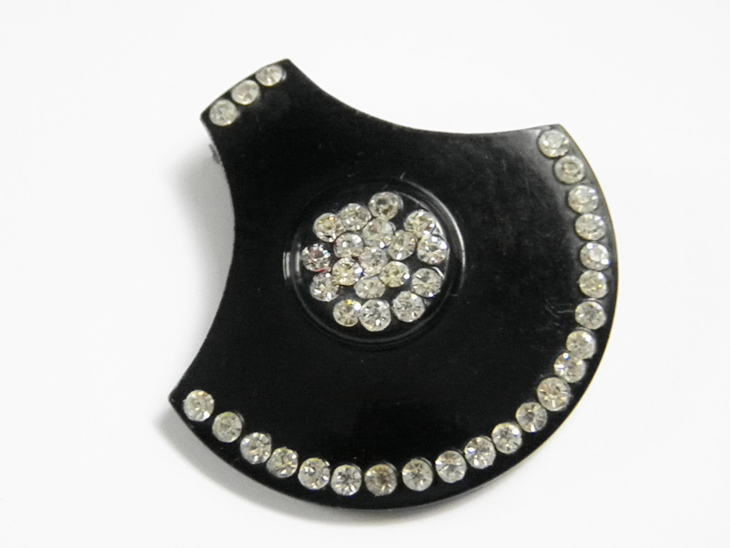 Vintage ART DeCo Black Lucite Rhinestone Dress Clip 40s