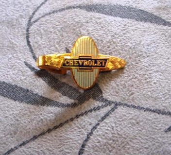Vintage 70s Blue and Gold Chevrolet Tie Clip