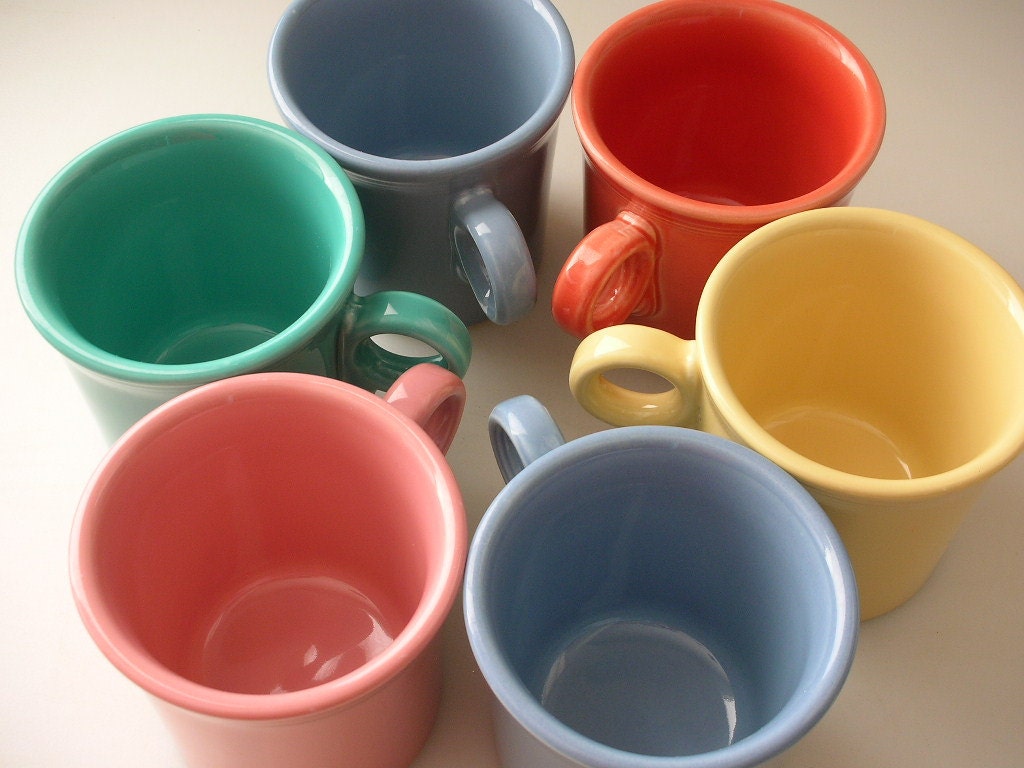 6 Fiesta Mugs Assorted Colors FiestaWare Tom & Jerry Mugs SET of 6 Coffee Tea Mugs from The Back Part of the Basement