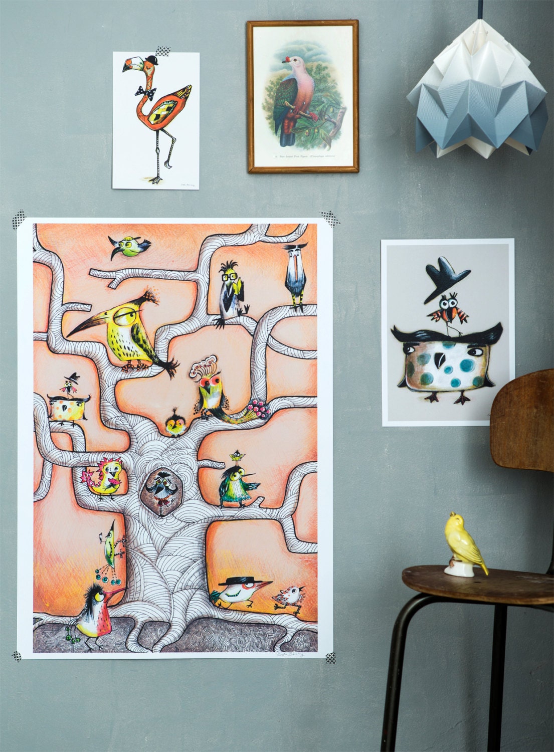 Bird Poster, pink 50x70